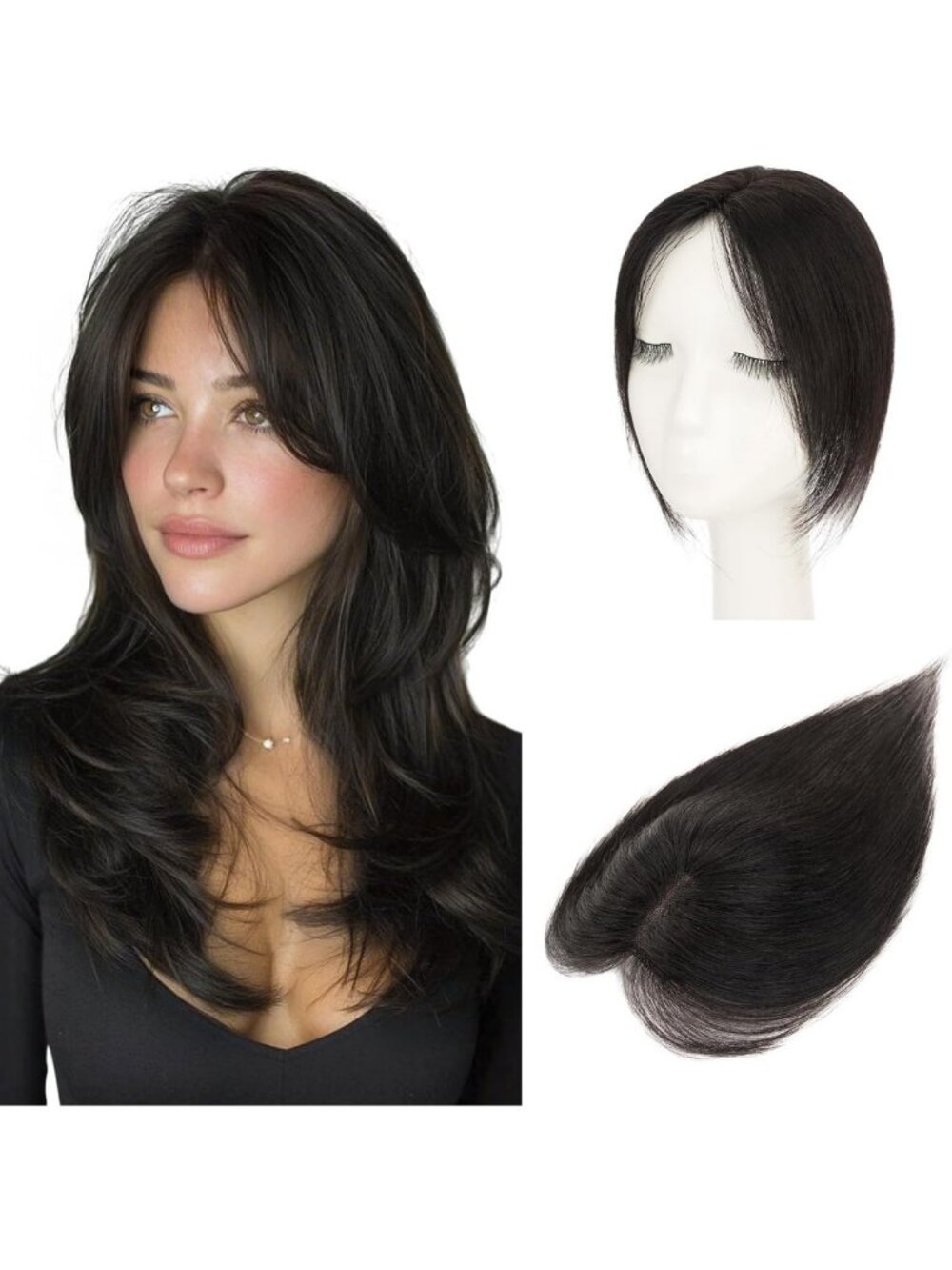 Lightweight Real Human Hair Toppers for Women, Clip-in Invisible Bangs, 10"/20g